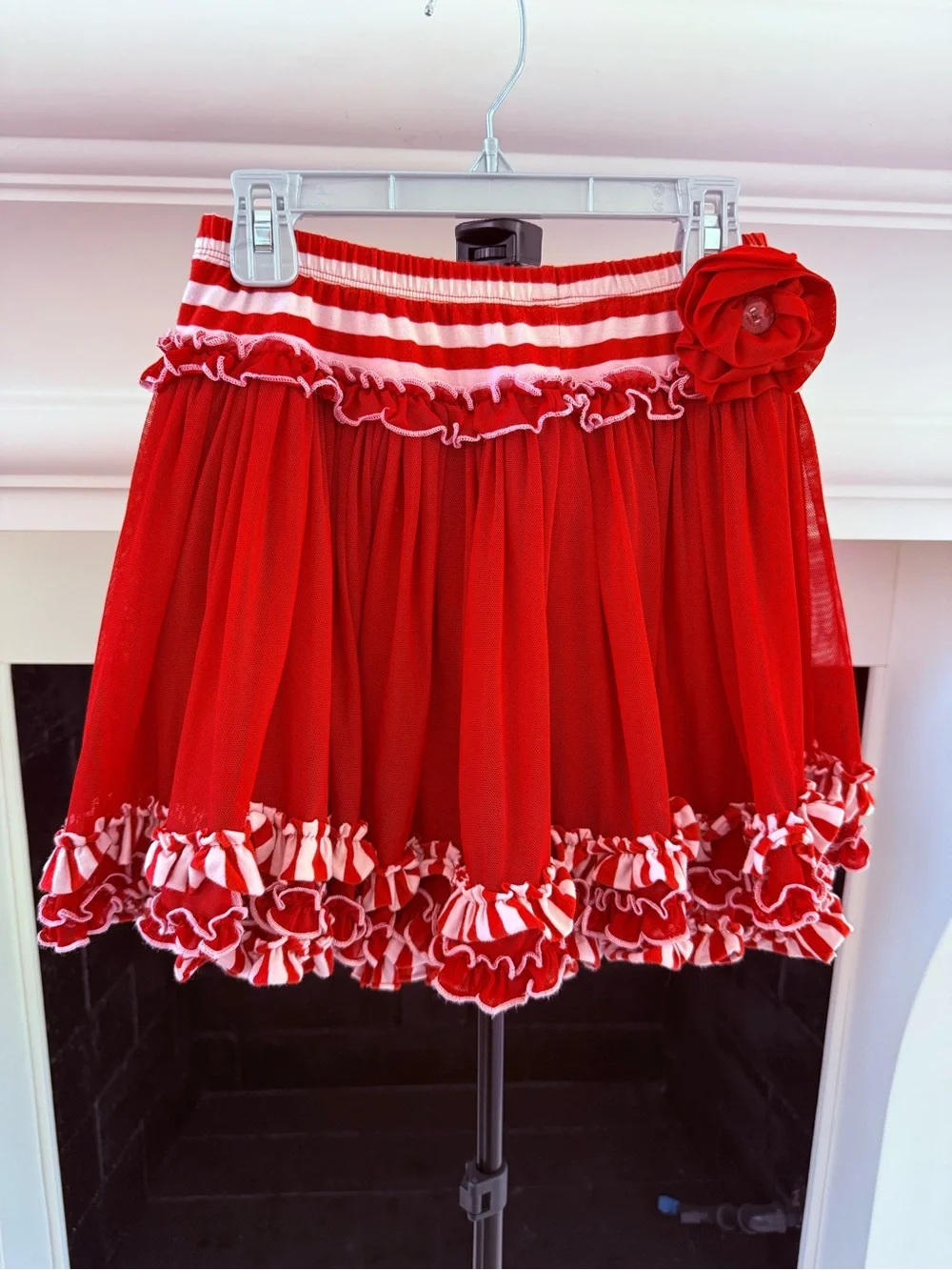Mustard Pie Red and White Striped Top with Red Ruffle Skirt- Girls 8